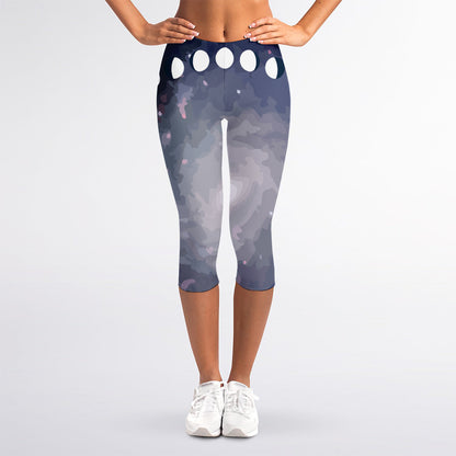 Lunar Phase Cycle Print Women's Capri Leggings