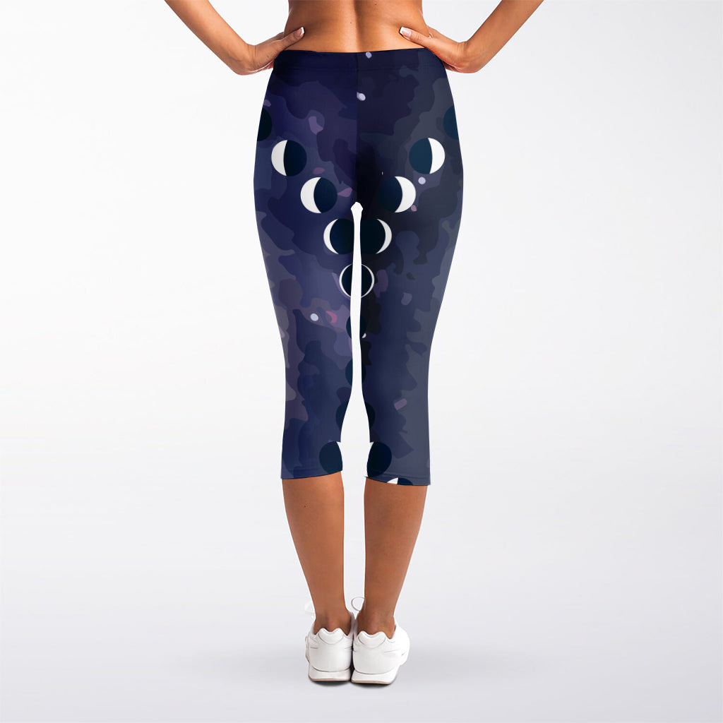 Lunar Phase Cycle Print Women's Capri Leggings