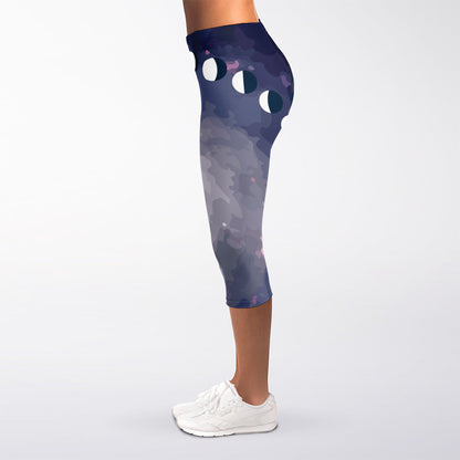 Lunar Phase Cycle Print Women's Capri Leggings