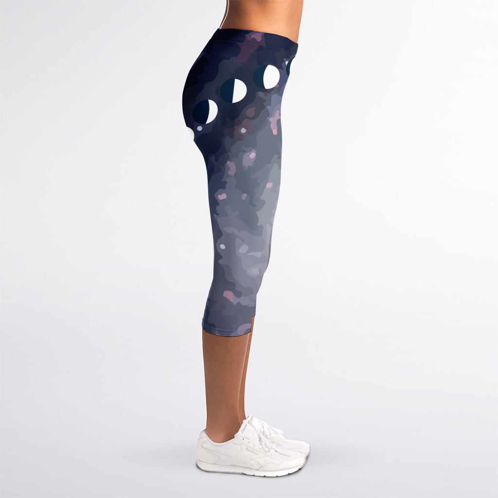 Lunar Phase Cycle Print Women's Capri Leggings