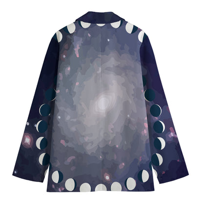 Lunar Phase Cycle Print Women's Cotton Blazer