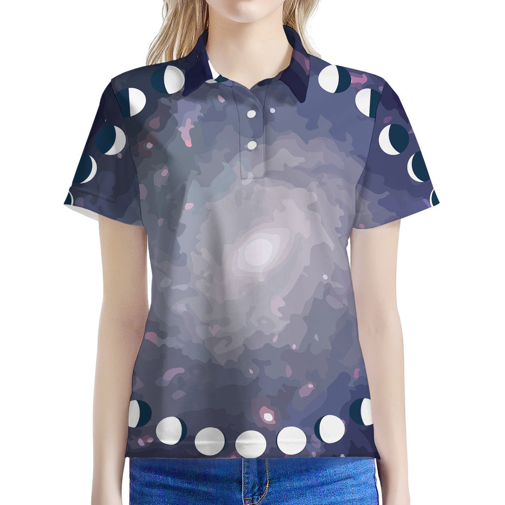 Lunar Phase Cycle Print Women's Polo Shirt