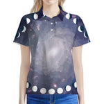 Lunar Phase Cycle Print Women's Polo Shirt