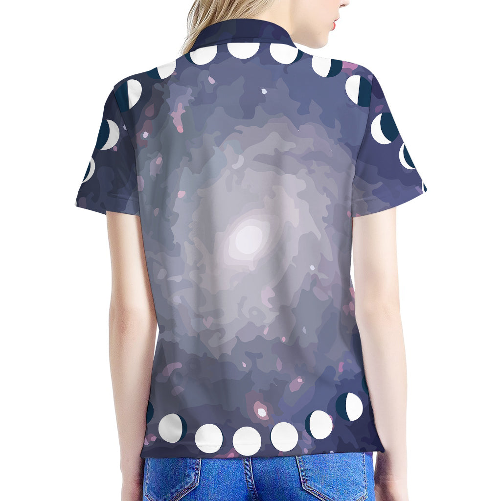 Lunar Phase Cycle Print Women's Polo Shirt