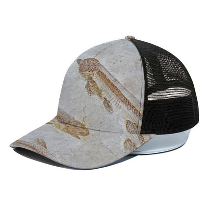 Lycoptera Fish Fossil Print Black Mesh Trucker Cap