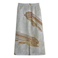 Lycoptera Fish Fossil Print Cotton Front Slit Maxi Skirt
