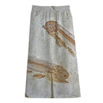 Lycoptera Fish Fossil Print Cotton Front Slit Maxi Skirt