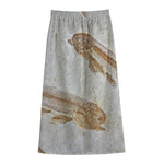 Lycoptera Fish Fossil Print Cotton Front Slit Maxi Skirt