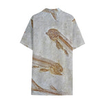 Lycoptera Fish Fossil Print Cotton Hawaiian Shirt