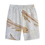 Lycoptera Fish Fossil Print Cotton Shorts