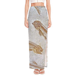 Lycoptera Fish Fossil Print High Slit Maxi Skirt