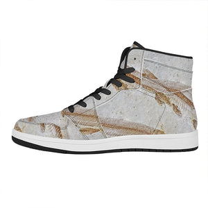 Lycoptera Fish Fossil Print High Top Leather Sneakers