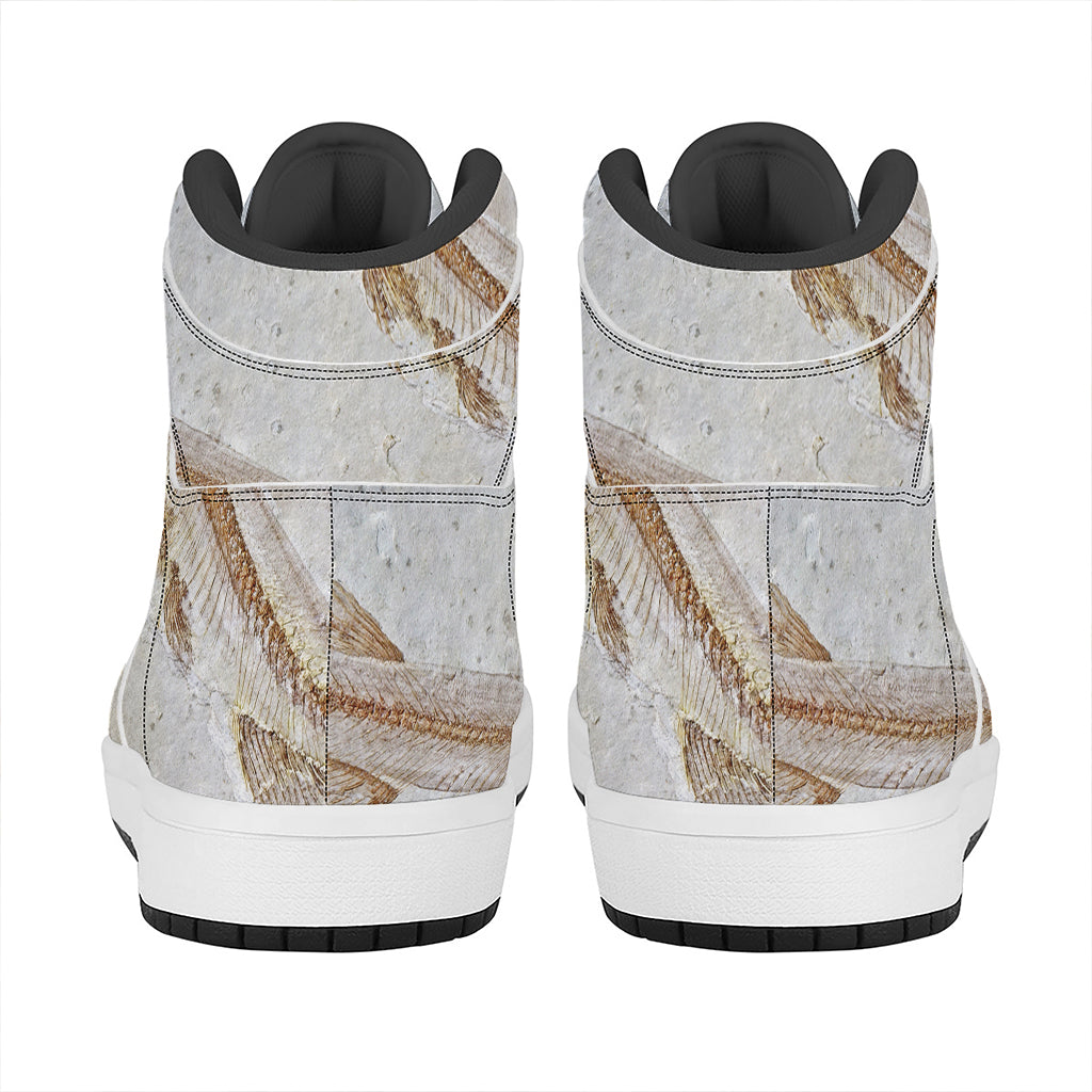 Lycoptera Fish Fossil Print High Top Leather Sneakers