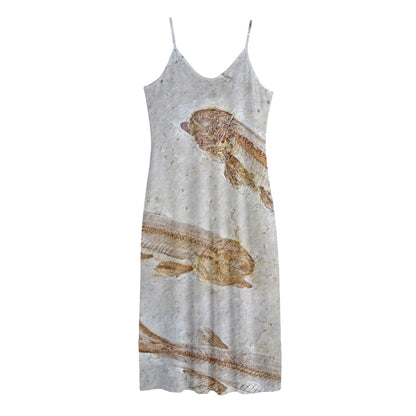 Lycoptera Fish Fossil Print Jersey Midi Cami Dress