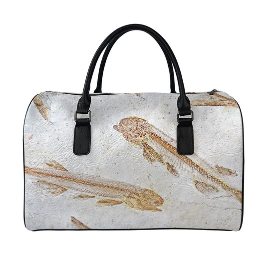 Lycoptera Fish Fossil Print Leather Duffle Bag