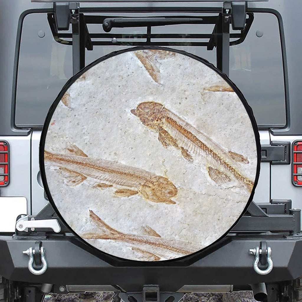 Lycoptera Fish Fossil Print Leather Spare Tire Cover