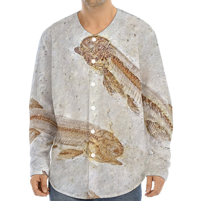 Lycoptera Fish Fossil Print Long Sleeve Baseball Jersey