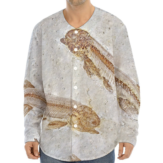Lycoptera Fish Fossil Print Long Sleeve Baseball Jersey