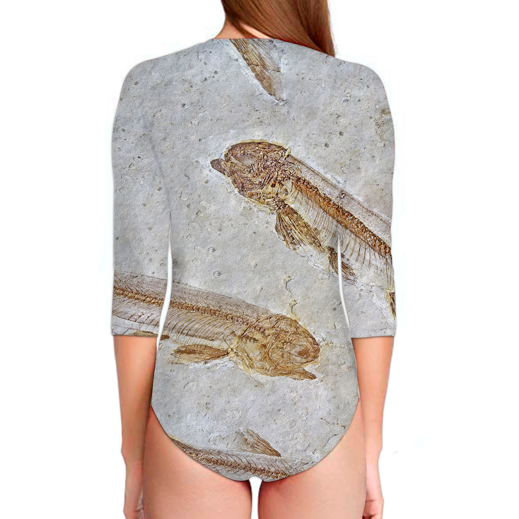 Lycoptera Fish Fossil Print Long Sleeve Swimsuit