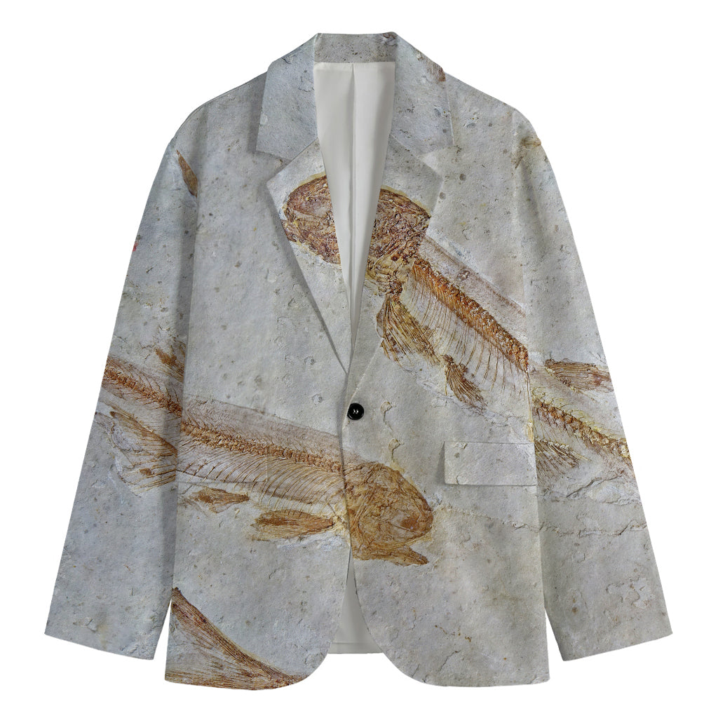 Lycoptera Fish Fossil Print Men's Cotton Blazer