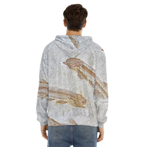 Lycoptera Fish Fossil Print Men's Velvet Pullover Hoodie