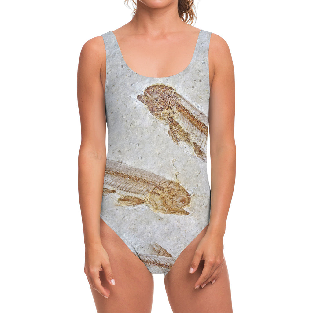 Lycoptera Fish Fossil Print One Piece Swimsuit