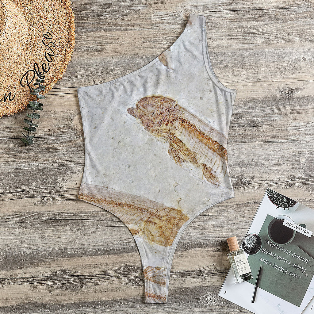 Lycoptera Fish Fossil Print One Shoulder Bodysuit