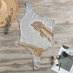 Lycoptera Fish Fossil Print One Shoulder Bodysuit