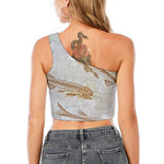 Lycoptera Fish Fossil Print One Shoulder Crop Top