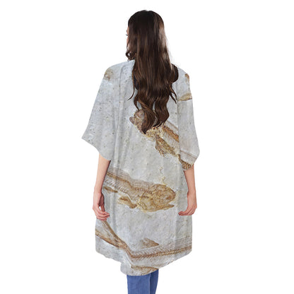 Lycoptera Fish Fossil Print Open Front Beach Cover Up