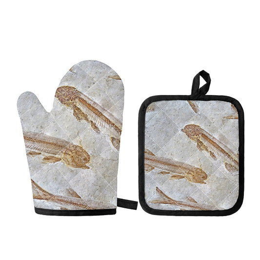 Lycoptera Fish Fossil Print Oven Mitt And Pot Holder Set