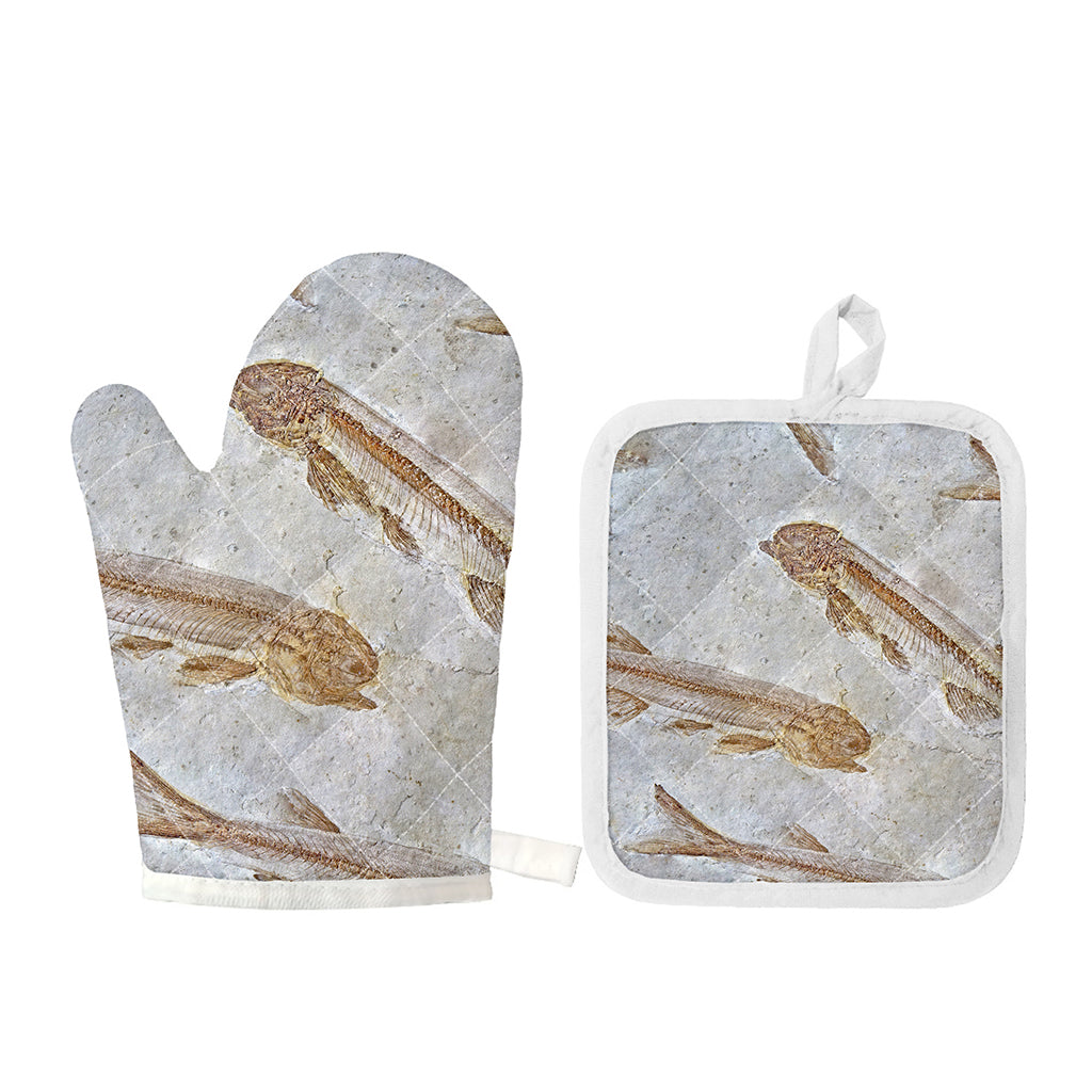 Lycoptera Fish Fossil Print Oven Mitt And Pot Holder Set