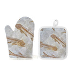 Lycoptera Fish Fossil Print Oven Mitt And Pot Holder Set