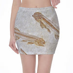 Lycoptera Fish Fossil Print Pencil Mini Skirt