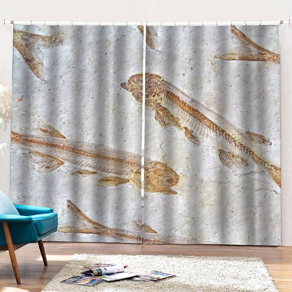 Lycoptera Fish Fossil Print Pencil Pleat Curtains