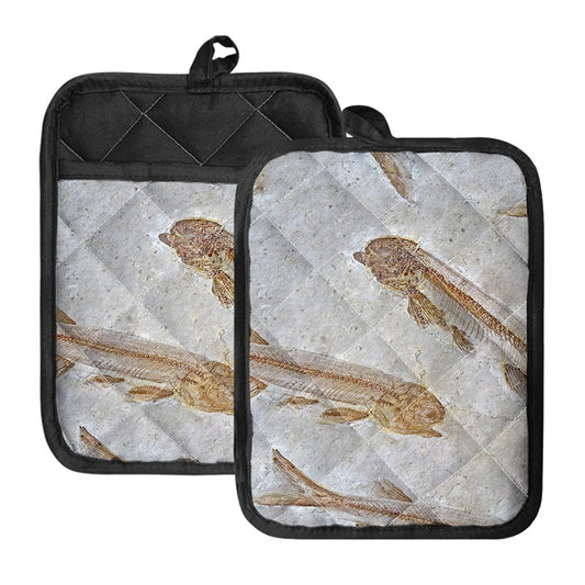 Lycoptera Fish Fossil Print Pot Holders With Pocket