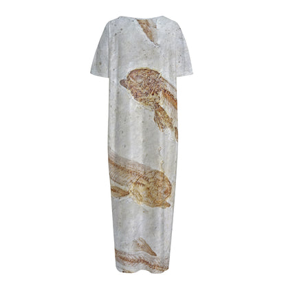 Lycoptera Fish Fossil Print Short Sleeve Long Nightdress