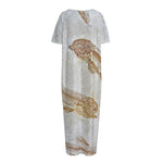 Lycoptera Fish Fossil Print Short Sleeve Long Nightdress