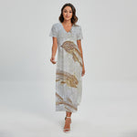 Lycoptera Fish Fossil Print Short Sleeve Maxi Dress