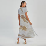 Lycoptera Fish Fossil Print Short Sleeve Maxi Dress