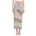 Lycoptera Fish Fossil Print Side Slit Maxi Skirt