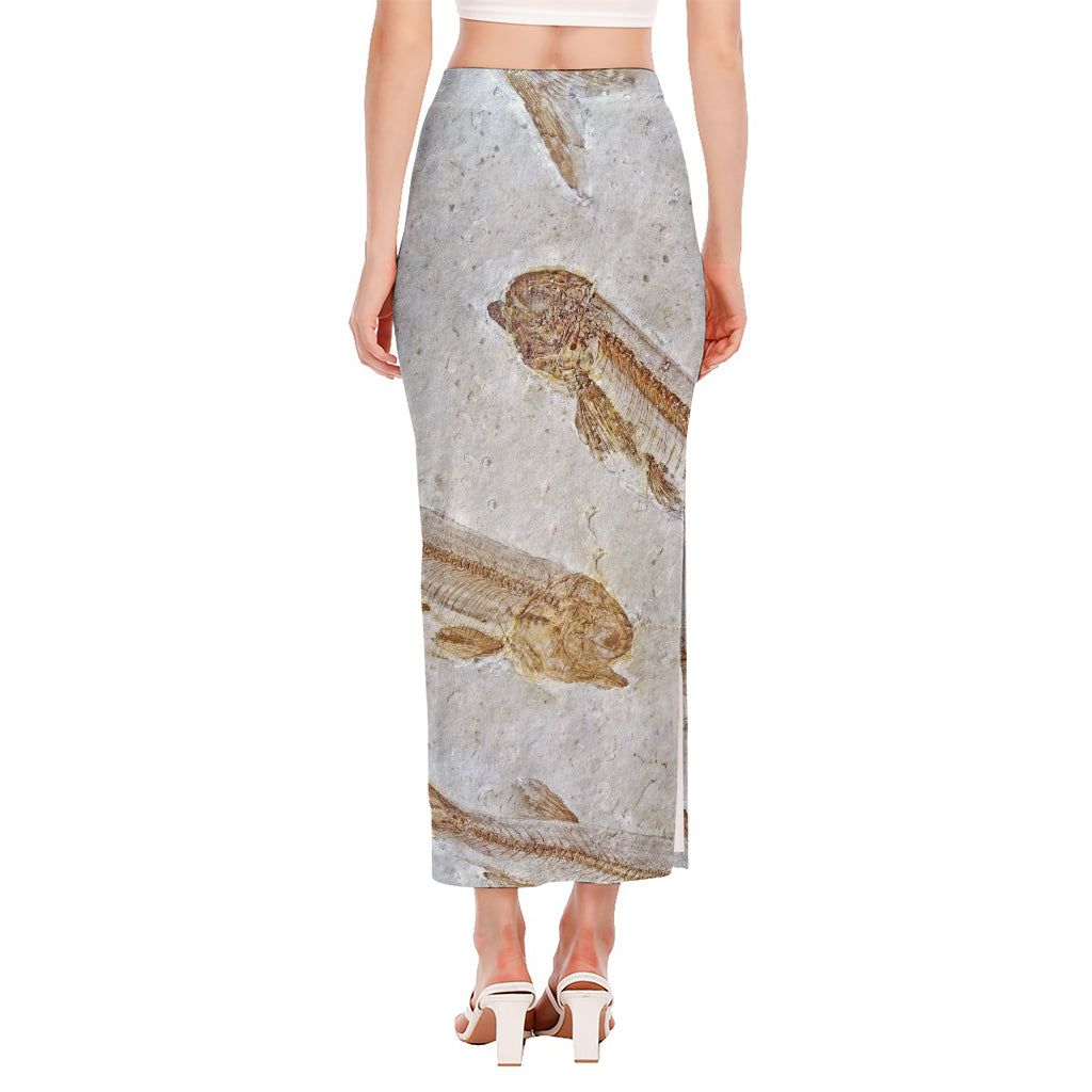 Lycoptera Fish Fossil Print Side Slit Maxi Skirt