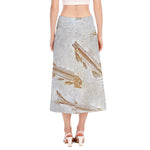 Lycoptera Fish Fossil Print Side Slit Midi Skirt