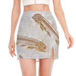 Lycoptera Fish Fossil Print Side Slit Mini Skirt
