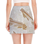 Lycoptera Fish Fossil Print Side Slit Mini Skirt