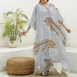 Lycoptera Fish Fossil Print Silk V-Neck Kaftan Dress