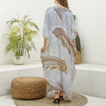 Lycoptera Fish Fossil Print Silk V-Neck Kaftan Dress