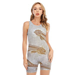 Lycoptera Fish Fossil Print Sleeveless One Piece Swimsuit
