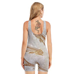 Lycoptera Fish Fossil Print Sleeveless One Piece Swimsuit