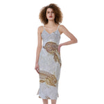 Lycoptera Fish Fossil Print Slim Fit Midi Cami Dress